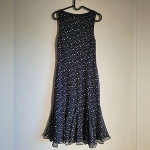 Chaps Black and White Polka Dot Midi Dress